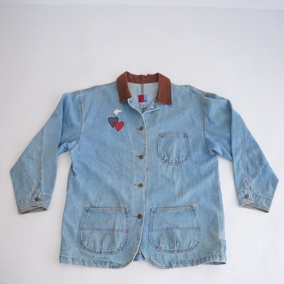 Jackets & Blazers - Vintage Sun Belt Blue Cotton Denim Jacket Noahs Ark Cabincore Farm Animals L